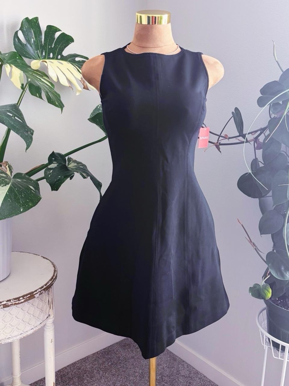 NWT SPANX Perfect Fit & Flare Dress Black Sleeveless with Pockets Size S